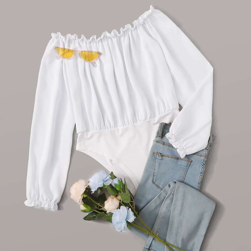 

Frill Trim Off Shoulder White Bodysuit