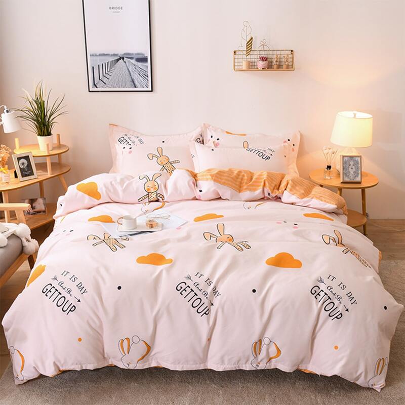 

Cartoon Rabbit & Slogan Print Sheet Set, Multicolor
