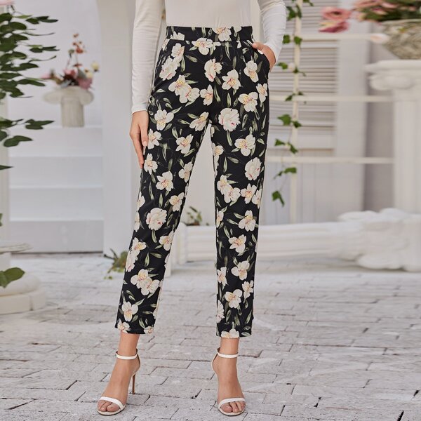 

Floral Print Straight Leg Pants, Multicolor