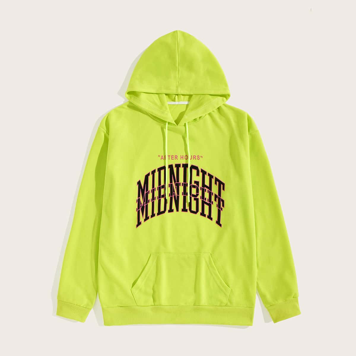 

Guys Neon Green Letter Print Kangaroo Pocket Hoodie, Green bright