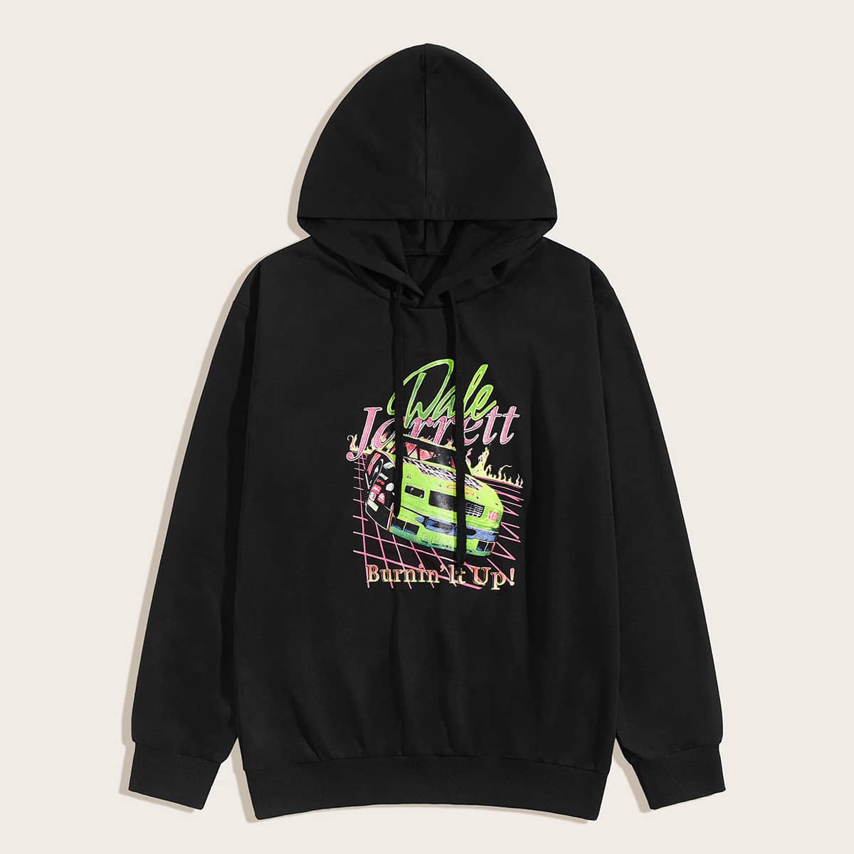 

Guys Letter Graphic Drawstring Hoodie, Black