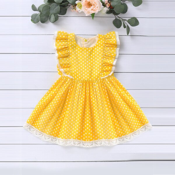 

Toddler Girls Allover Polka Dot Ruffle A-line Dress, Yellow bright