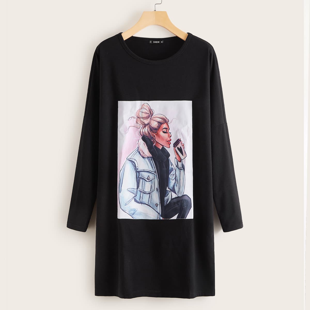

Figure Patched Tee Dress, Black