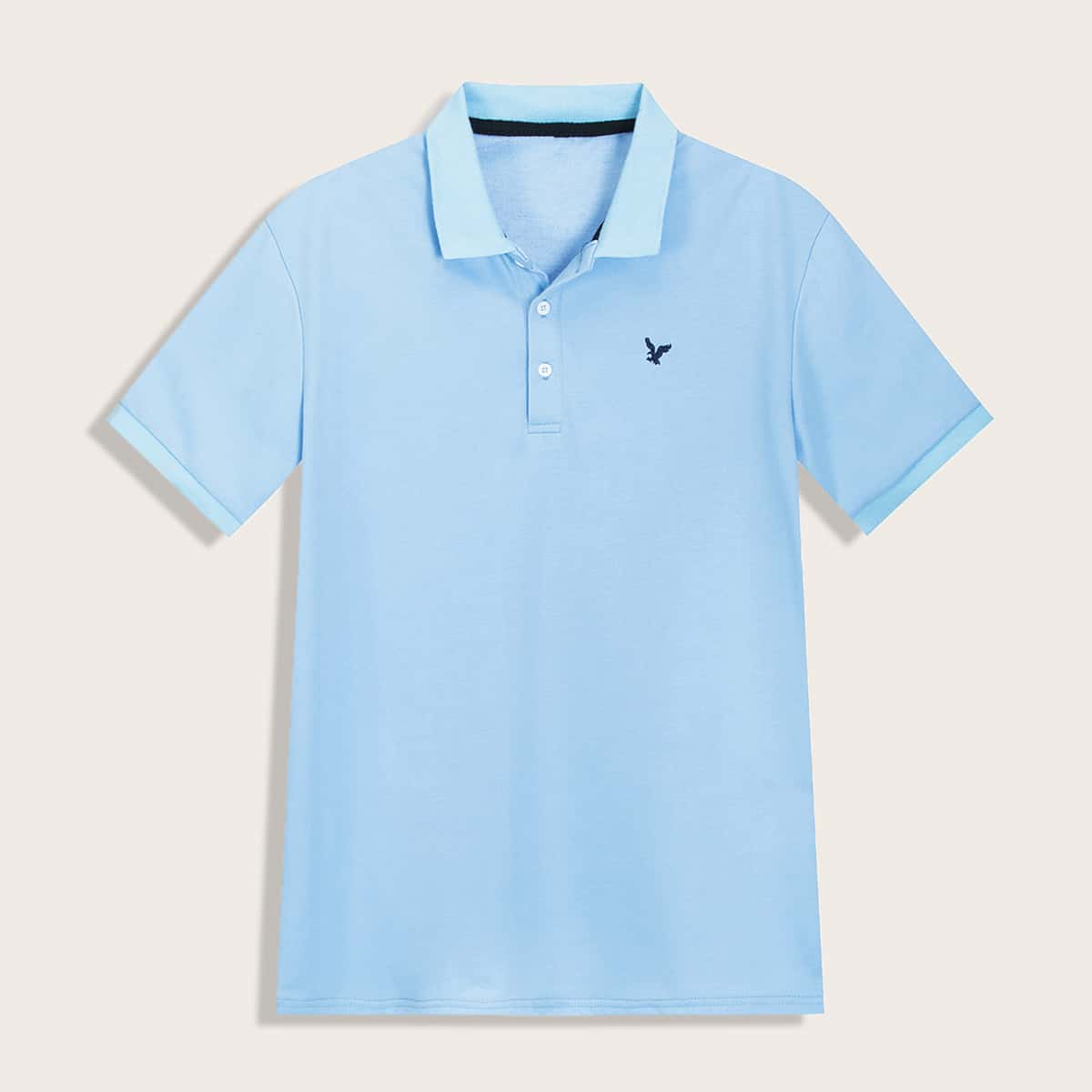 

Guys Bird Embroidery Short Sleeve Polo Shirt, Blue pastel