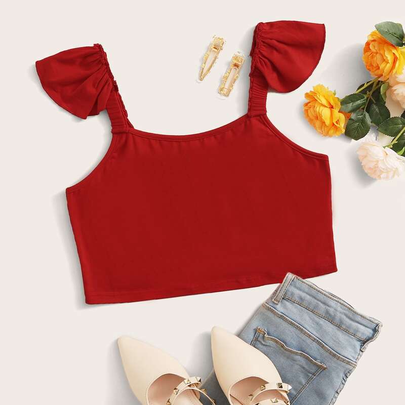 

Ruffle Strap Red Crop Cami