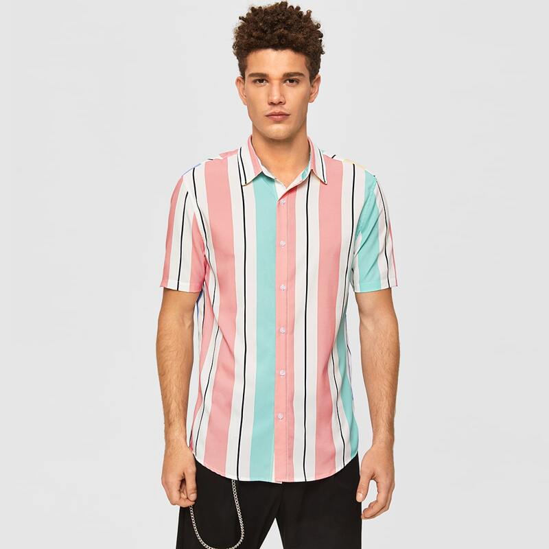 

Guys Short Sleeve Striped Shirt, Multicolor