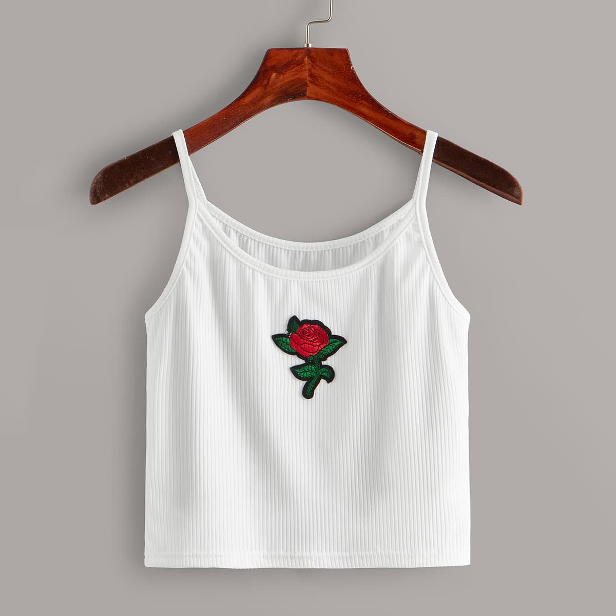 

Embroidered Rose White Cami Top