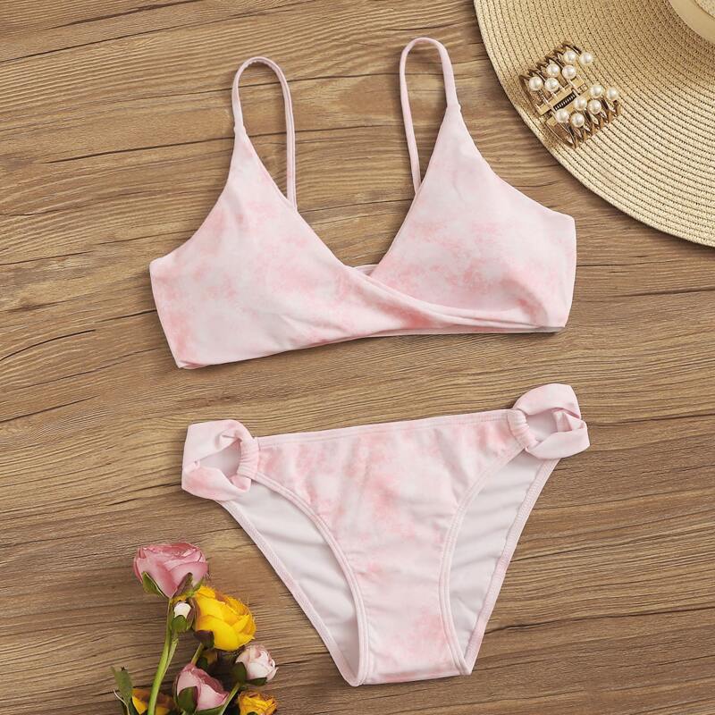 

Tie Dye Top With Cutout Low Rise Bikini Set, Pink