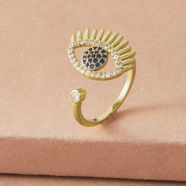 

1pc Rhinestone Engraved Ring, Gold