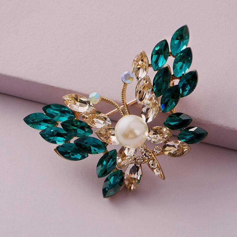 

1pc Faux Pearl & Gemstone Decor Butterfly Shaped Brooch, Multicolor