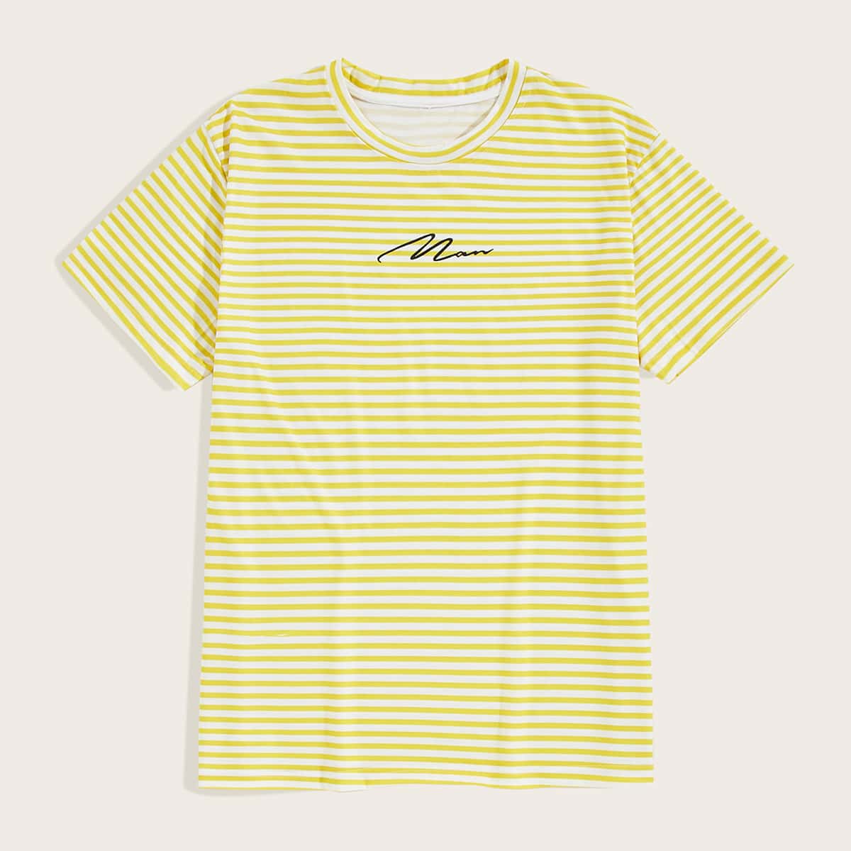 

Guys Letter Graphic Striped Tee, Yellow
