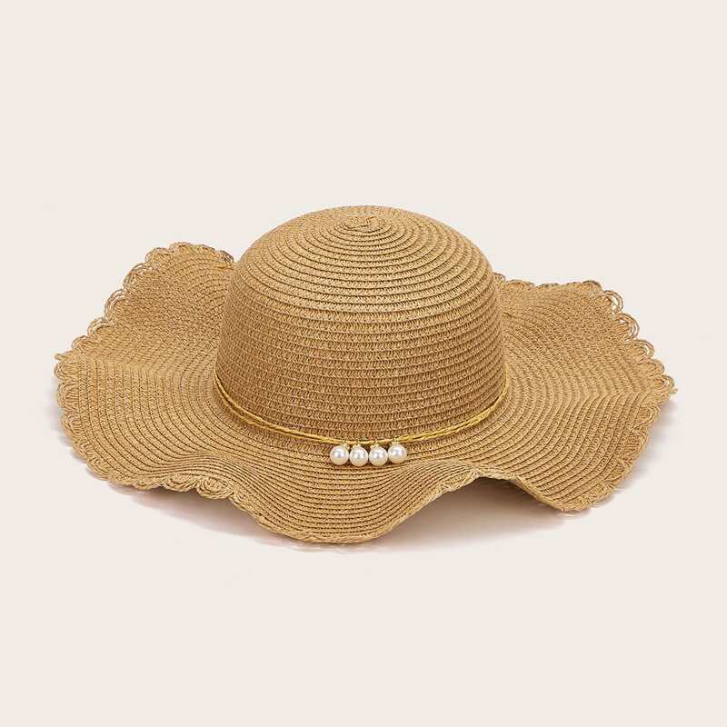 

Faux Pearl Decor Straw Hat, Khaki
