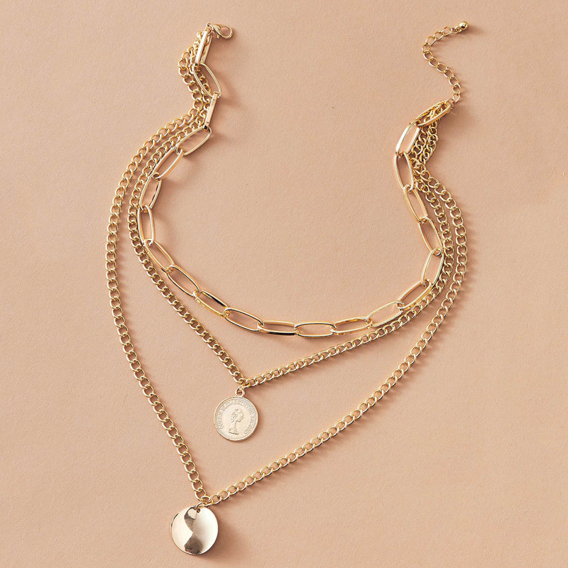 1pc Coin Charm Layered Chain Necklace, Gold