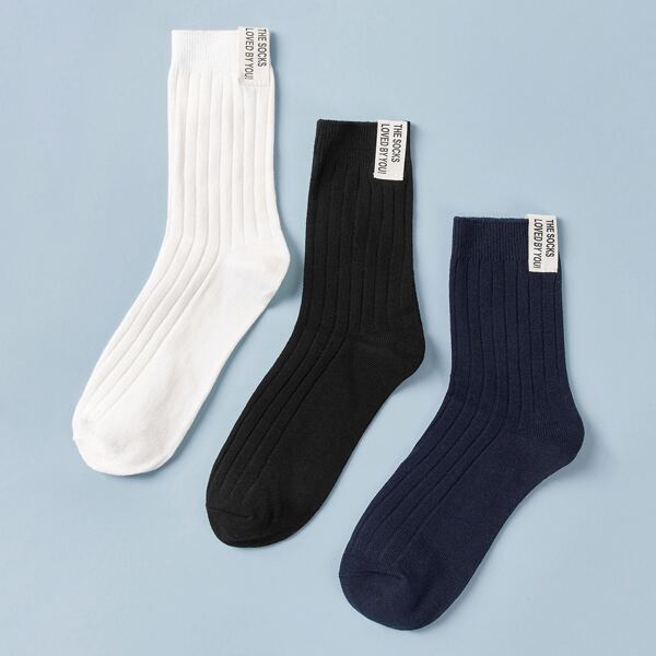 

3pairs Men Letter Patch Socks, Multicolor
