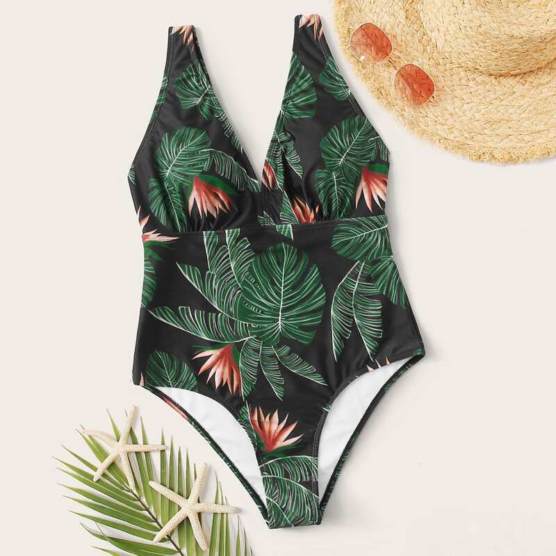 

Palm Print One Piece Swimwear, Multicolor