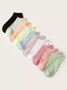 Multicoloured Solid Ankle Socks - 10 Pairs - Multicolor - View 1