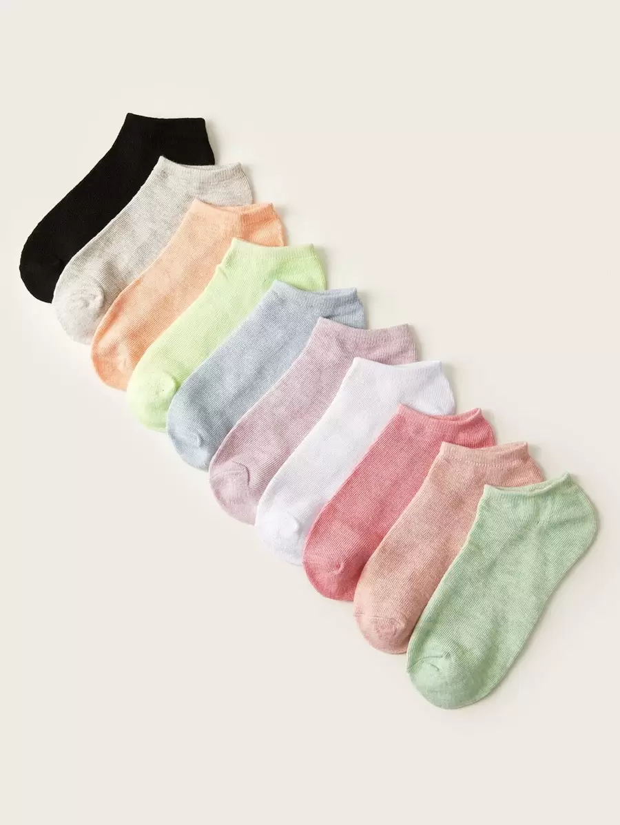 Multicoloured Solid Ankle Socks - 10 Pairs - Multicolor - View 1