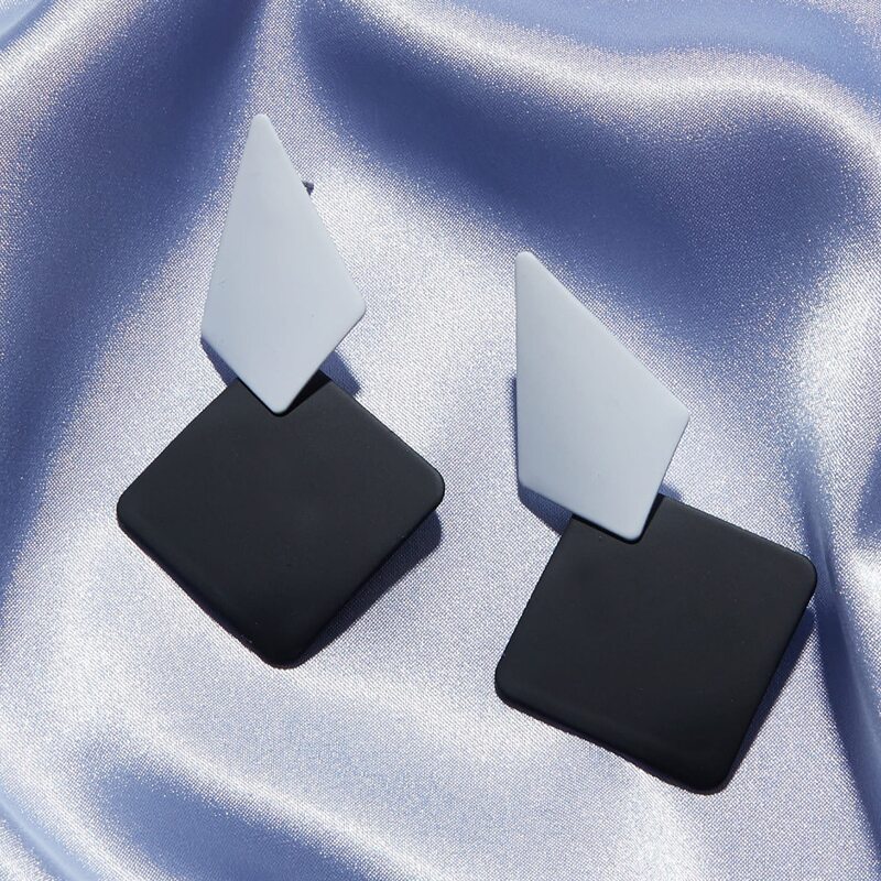 

1pair Two Tone Geometric Drop Earrings, Multicolor