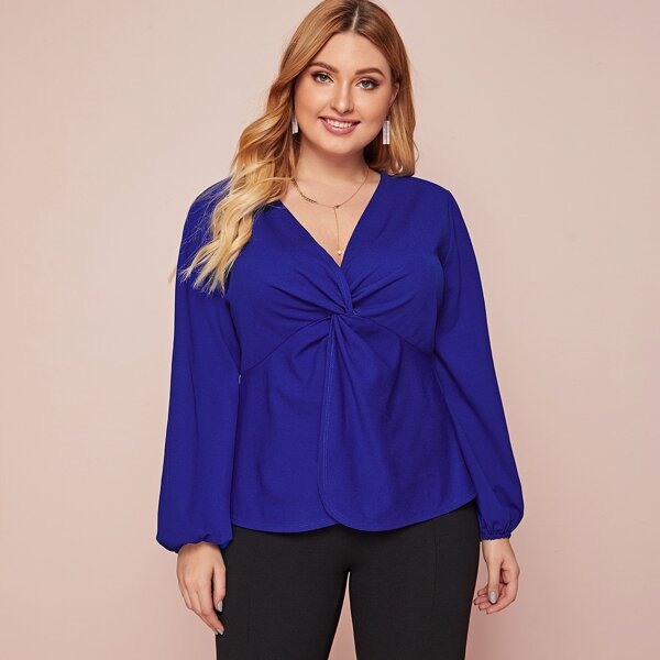 

Plus Twist Front Peplum Top, Royal blue