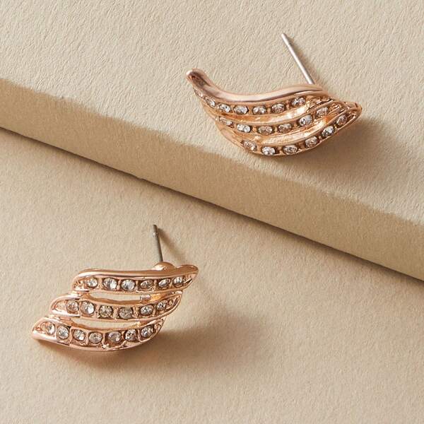 

1pair Rhinestone Engraved Stud Earrings, Gold