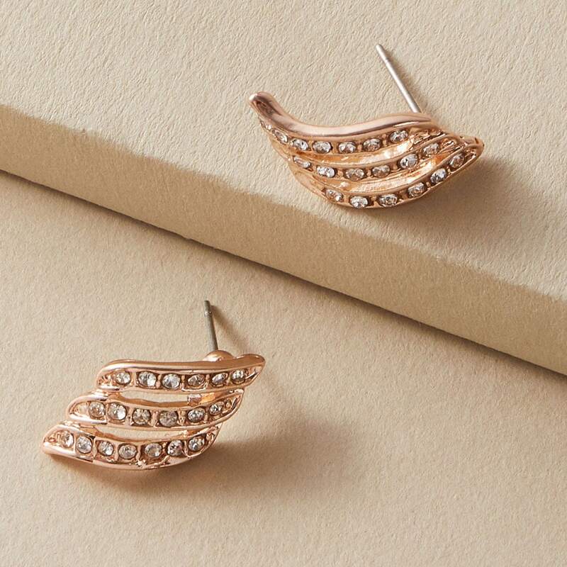 

1pair Rhinestone Engraved Stud Earrings, Gold