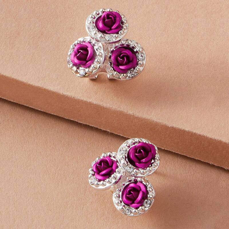 

1pair Flower Shaped Stud Earrings, Multicolor