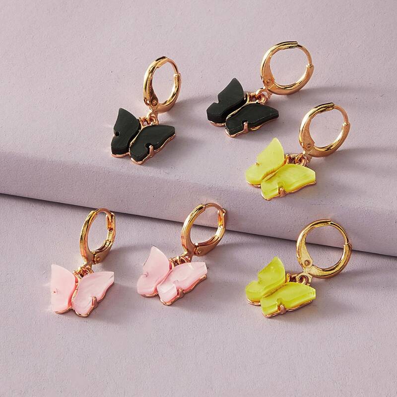 

3pairs Butterfly Charm Drop Earrings, Multicolor