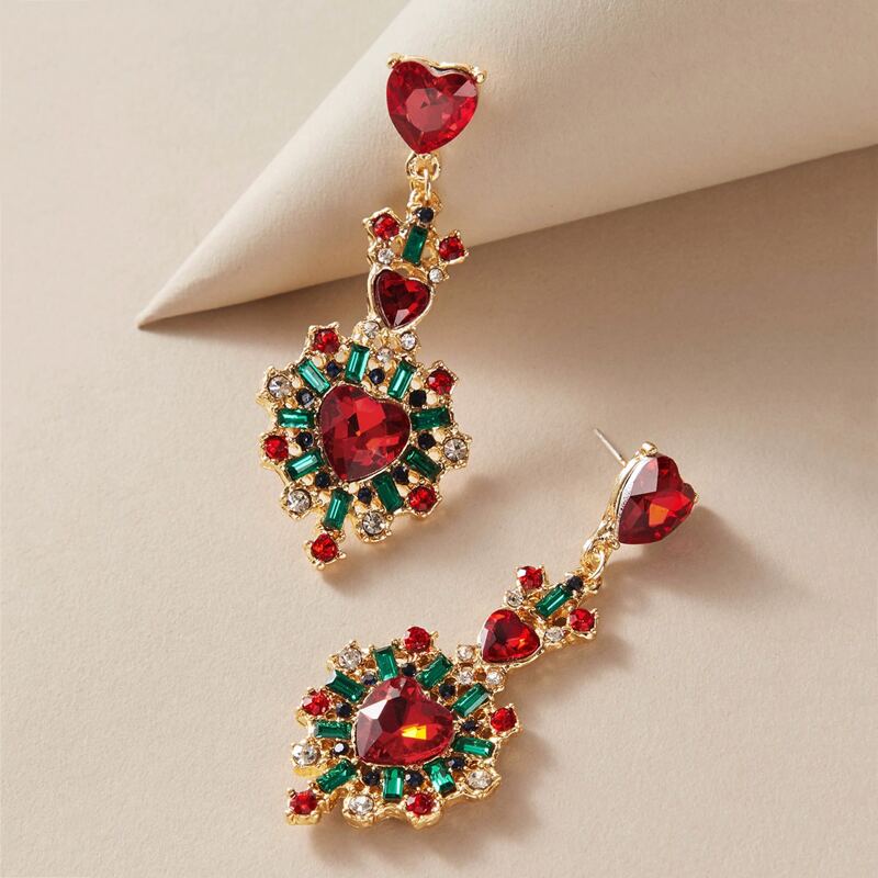 

1pair Gemstone Heart Drop Earrings, Multicolor
