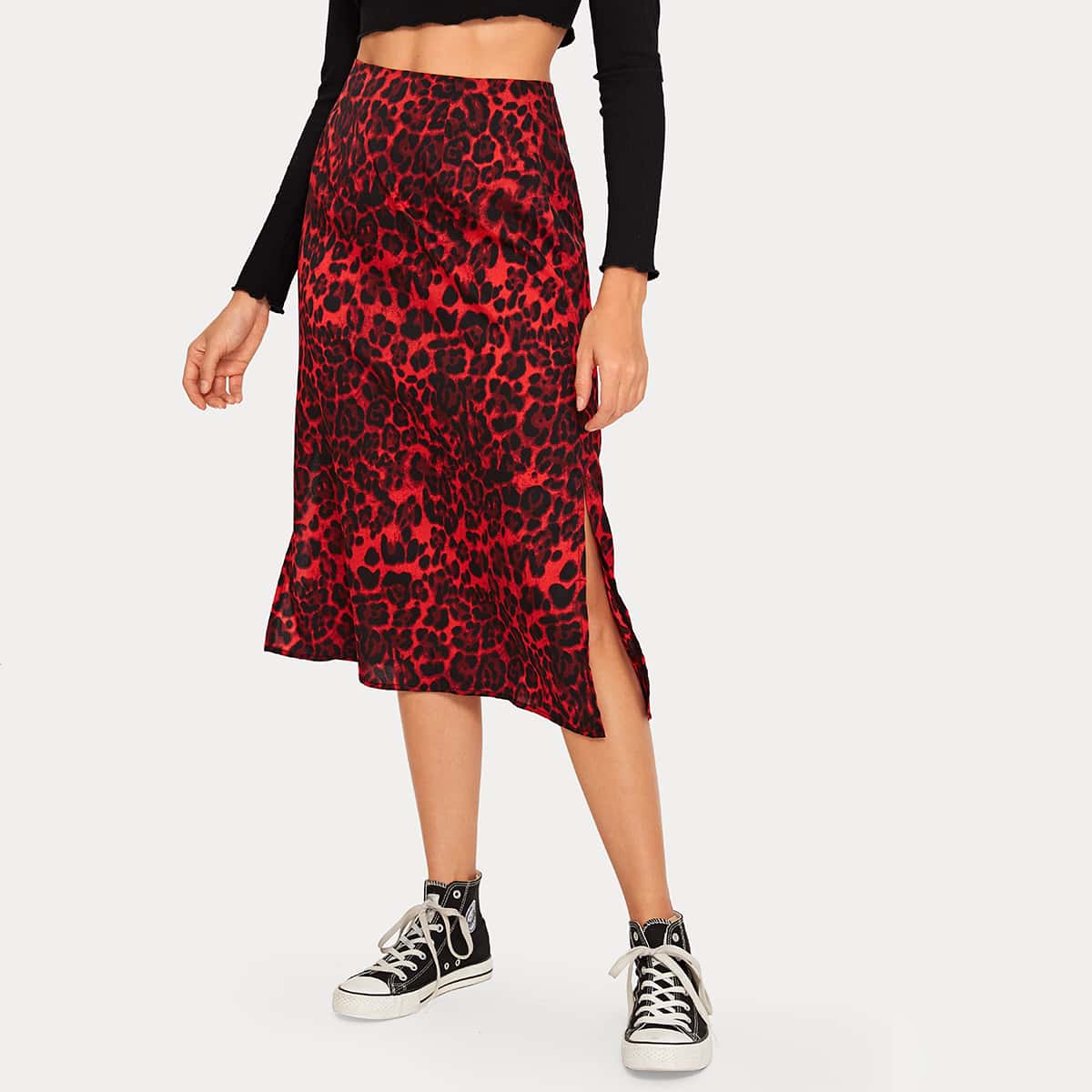 

Leopard Print Split Side Skirt, Multicolor