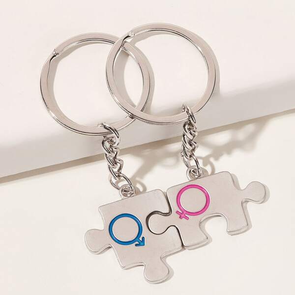 

2pcs Puzzle Couples Charm Keychain, Silver