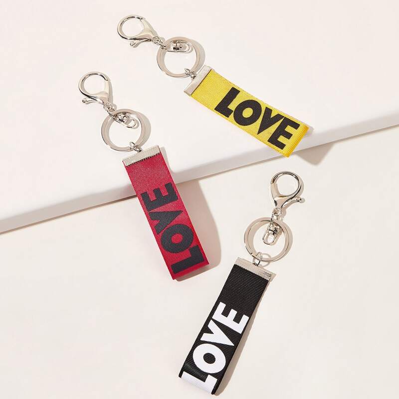 

3pcs Letter Graphic Charm Keychain, Multicolor
