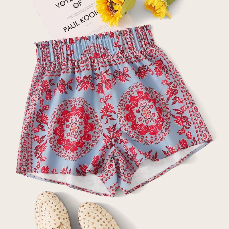 

High Waist Tribal Print Shorts, Multicolor