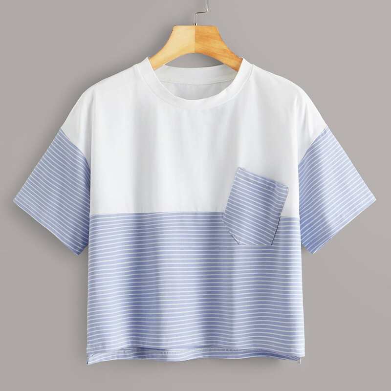 

Striped Patched Pocket Crop Tee, Multicolor