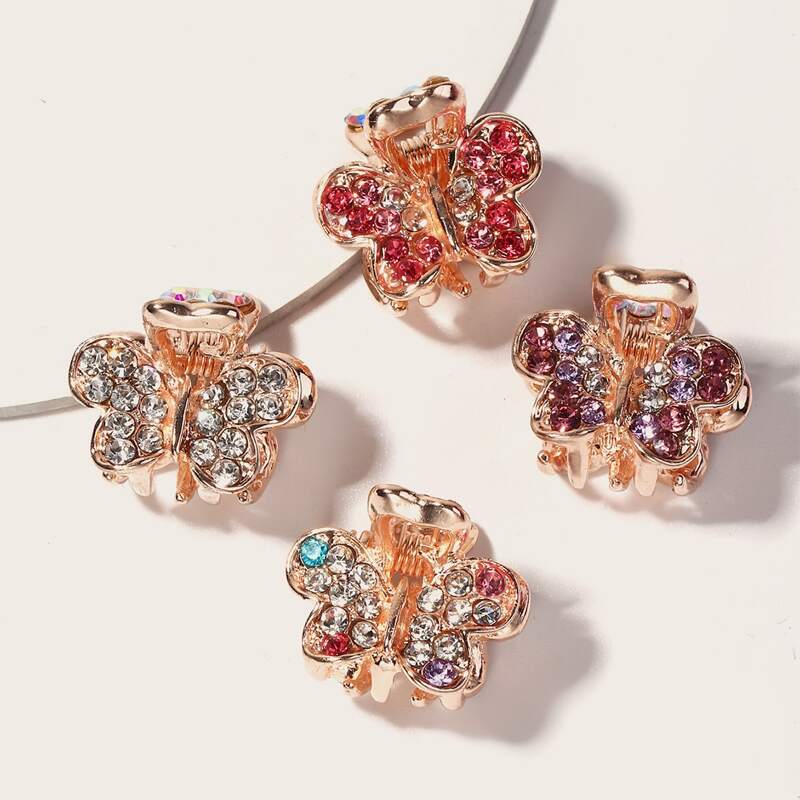 

4pcs Rhinestone Engraved Hair Claw, Multicolor