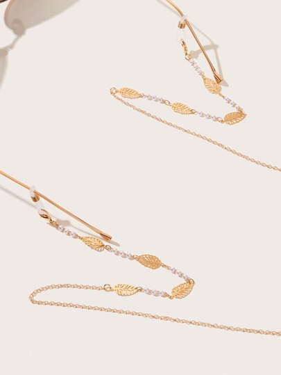 Faux Pearl & Leaf Decor Glasses Chain