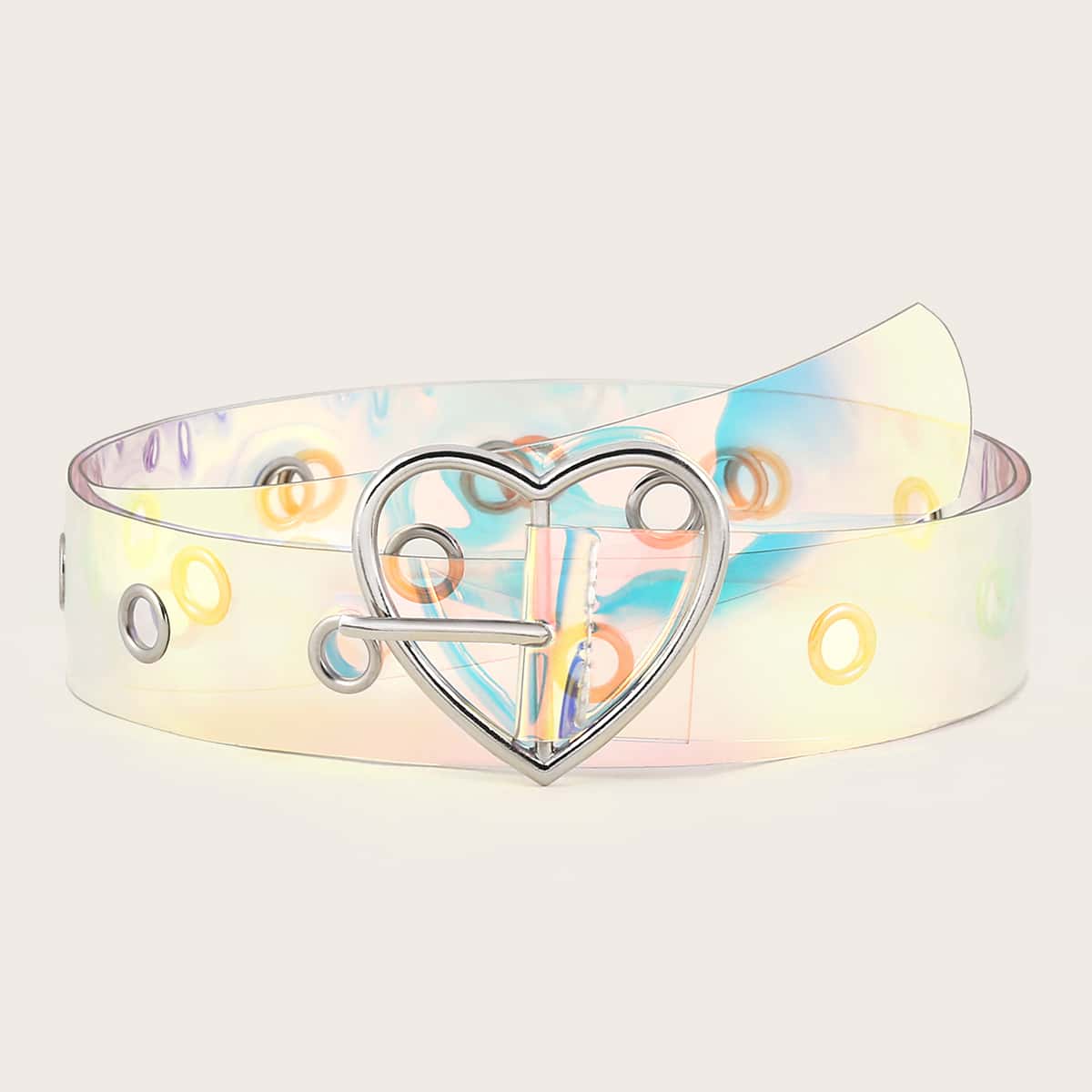 

Heart Decor Holographic Buckle Belt, Multicolor