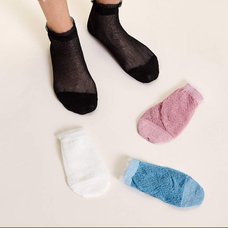

4pairs Lace Mesh Socks, Multicolor