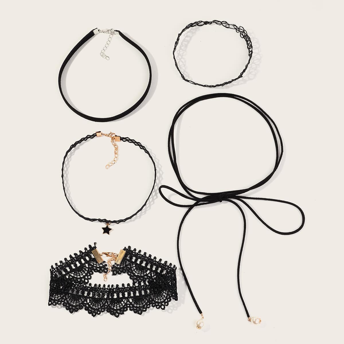 

5pcs Star Charm Lace Choker, Black