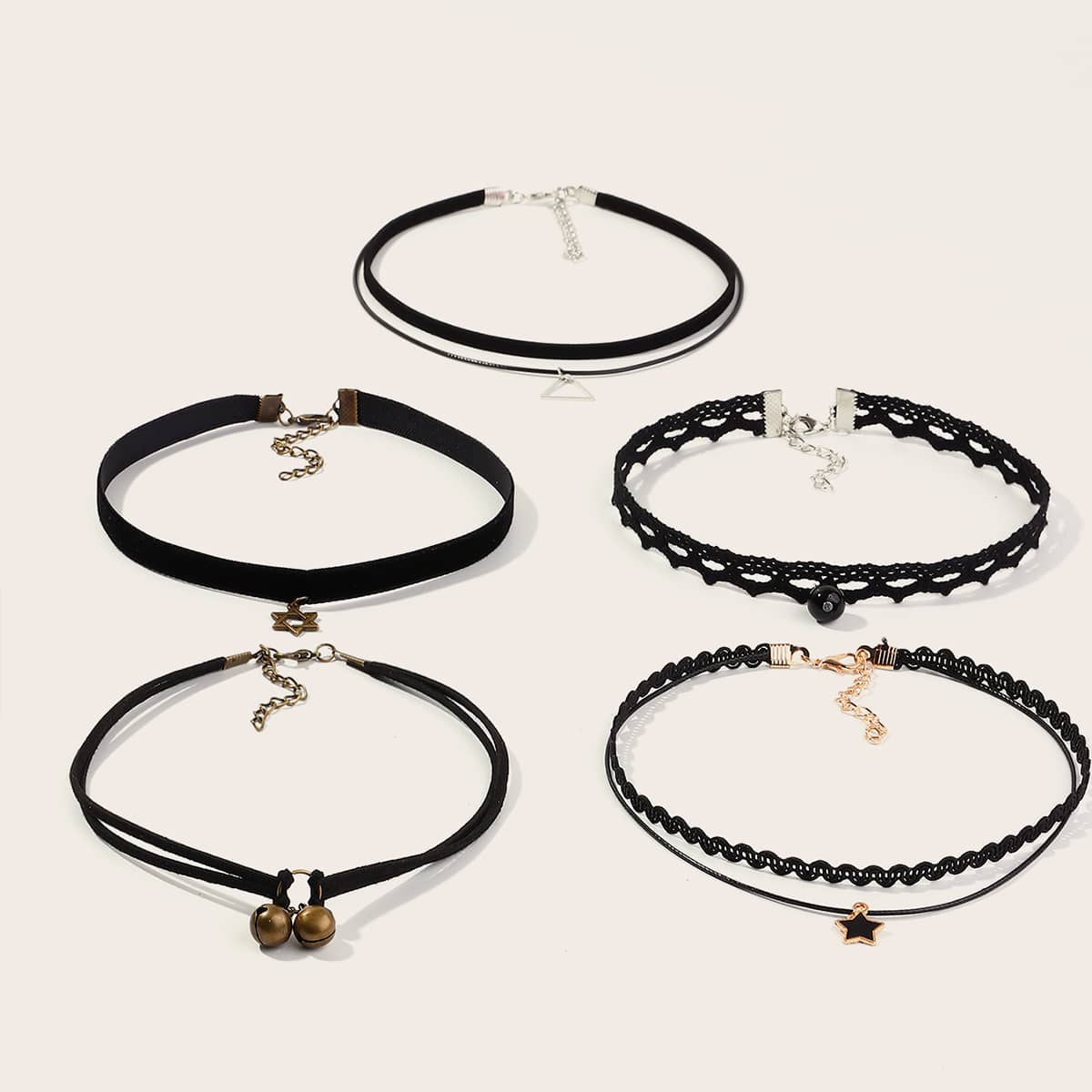 

5pcs Star Charm Lace Choker, Black