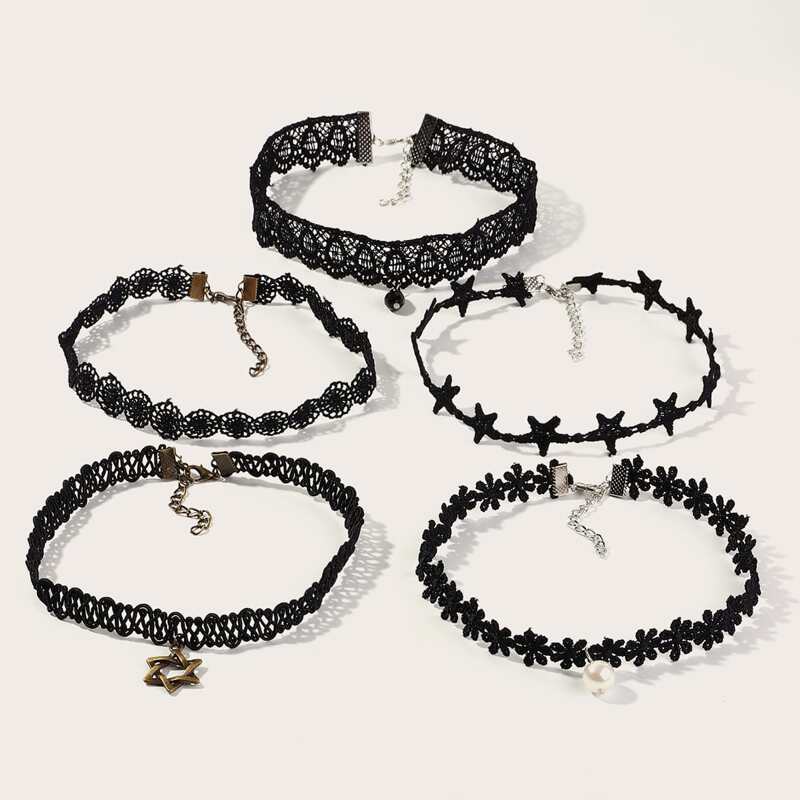 

5pcs Star Lace Choker, Black