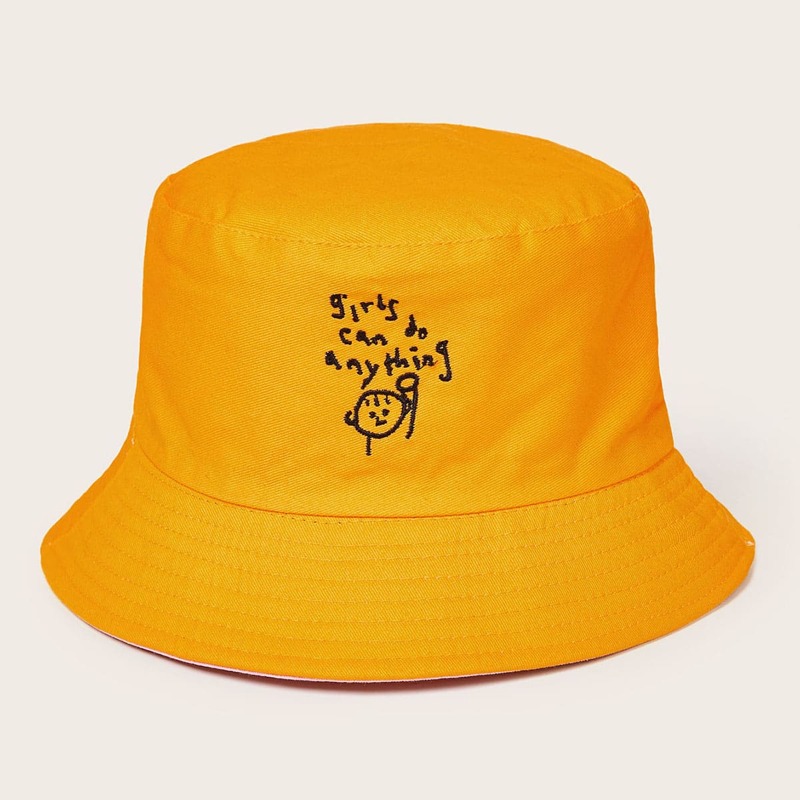 

Reversible Letter Graphic Bucket Hat, Yellow