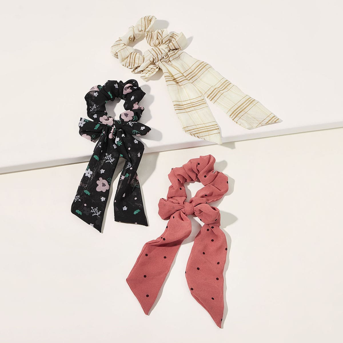 

3pcs Polka Dot & Ditsy Floral Pattern Scrunchie Scarf, Multicolor