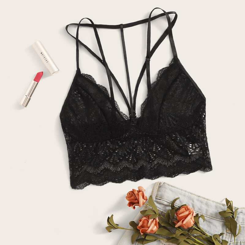 

Floral Lace Harness Bralette, Black