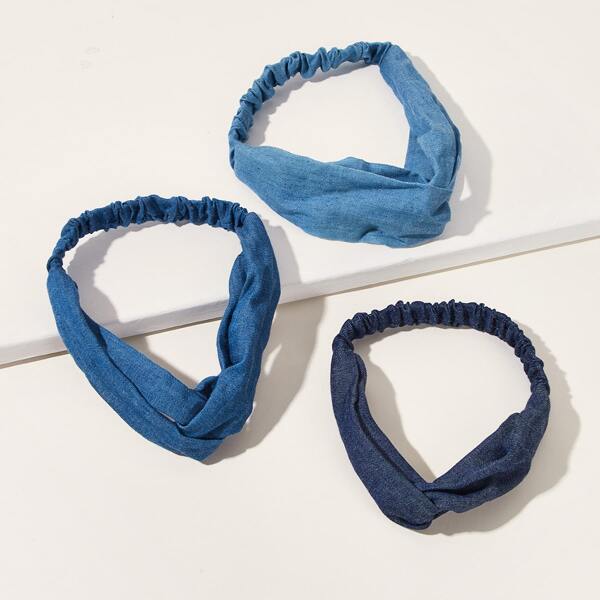

3pcs Toddler Girls Solid Cross Knot Headband, Blue