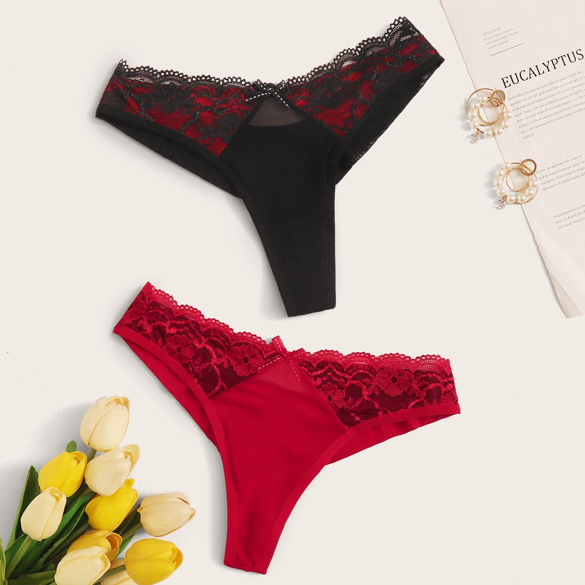 

2pack Contrast Lace Panty Set, Multicolor