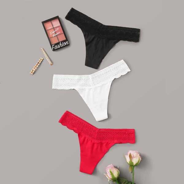 

3pack Contrast Lace Panty Set, Multicolor