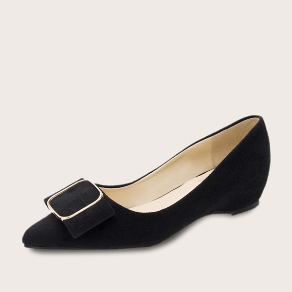 

Point Toe Metal Decor Suede Flats, Black