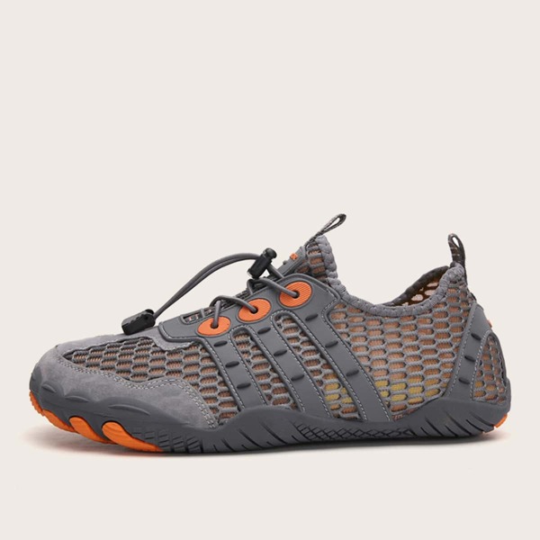 

Men Drawstring Front Mesh Panel Sneakers, Grey