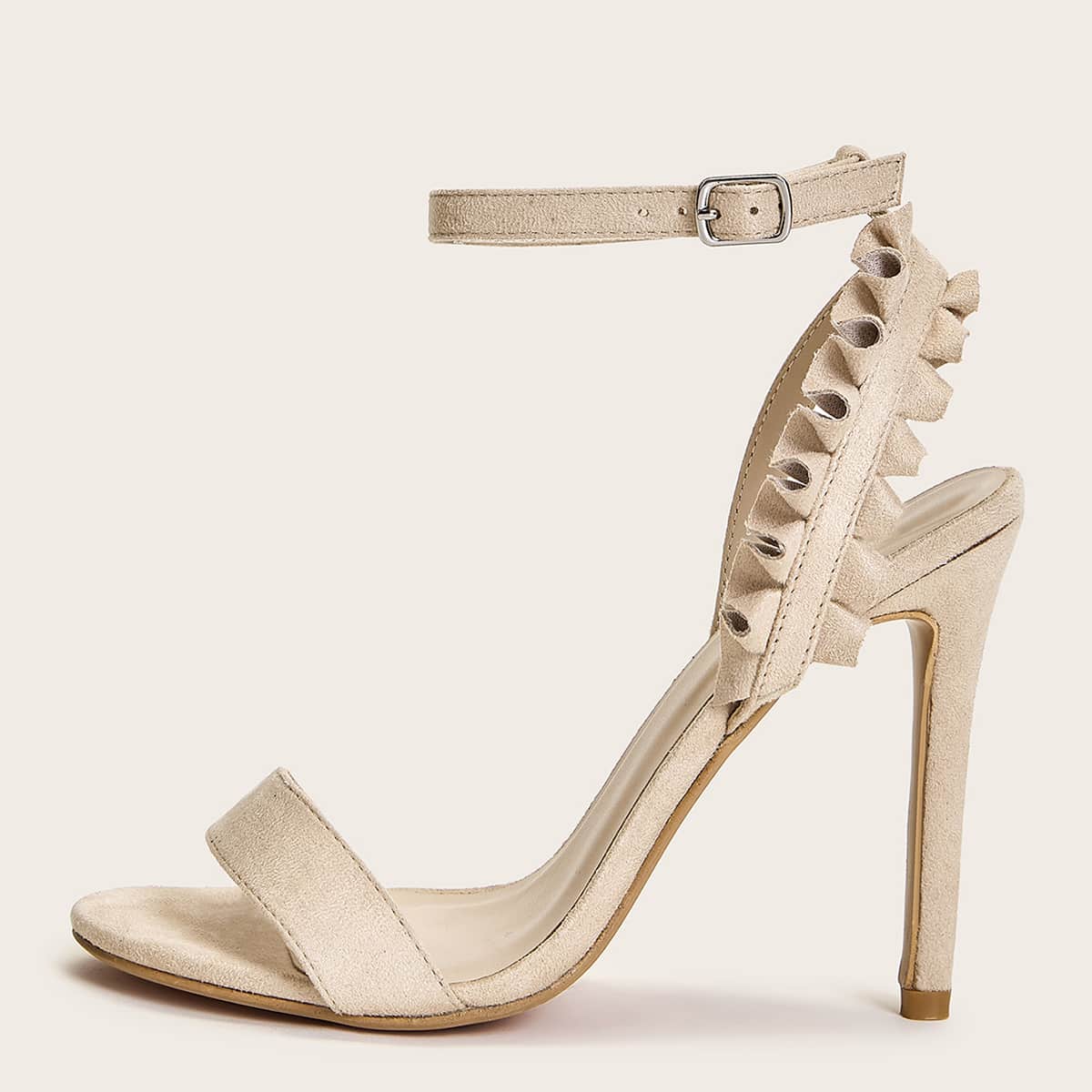 

Ruffle Decor Ankle Strap Stiletto Heels, Beige