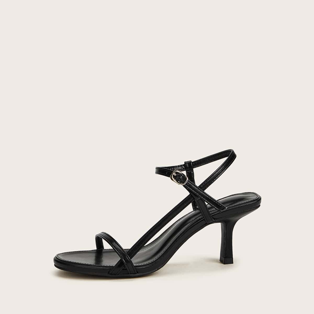 

Open Toe Buckle Strap Stiletto Heels, Black